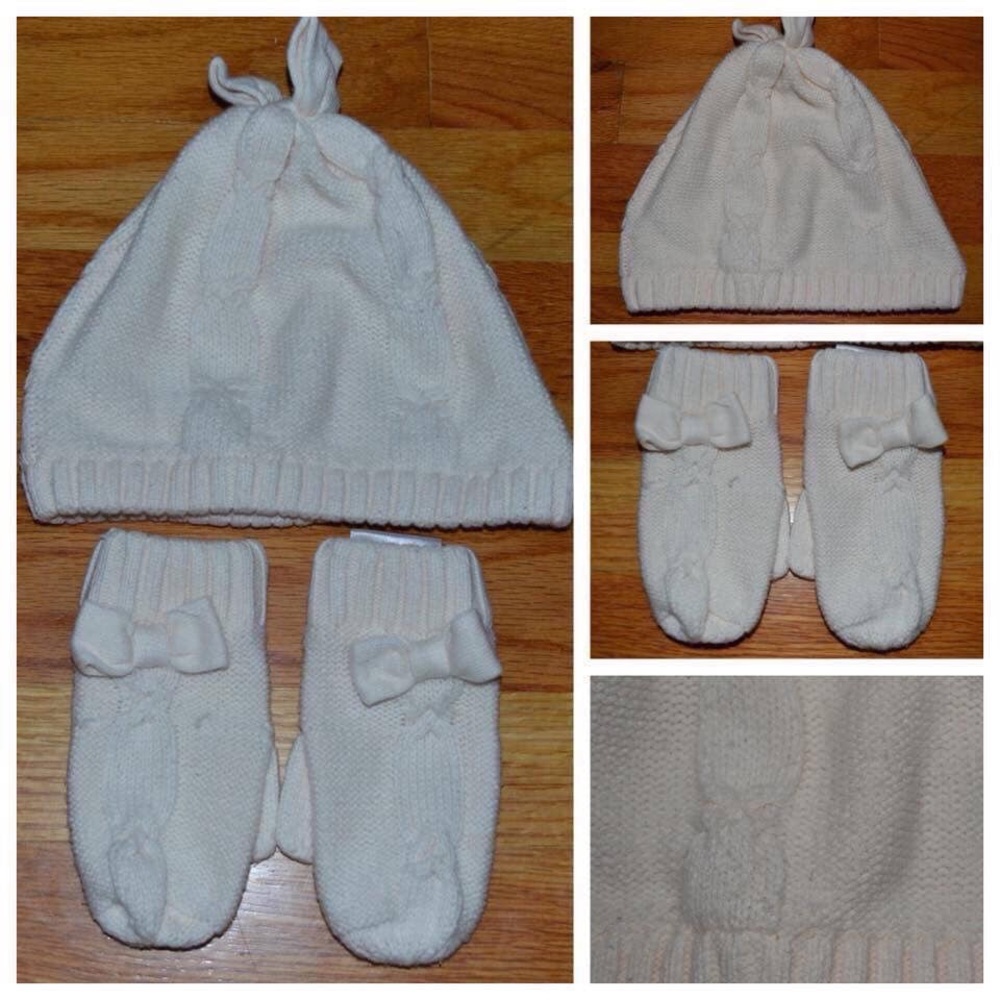 Toddler girls Crazy 8 cream cable-knit hat and glove set, size 2T-3T